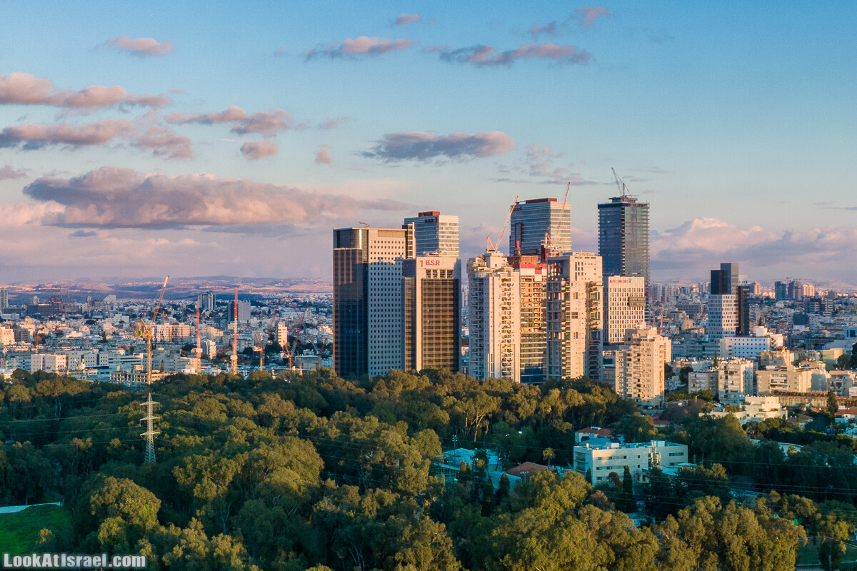 Вечерний Тель-Авив аэрофотосъёмка | LookAtIsrael.com - Фото путешествия по Израилю