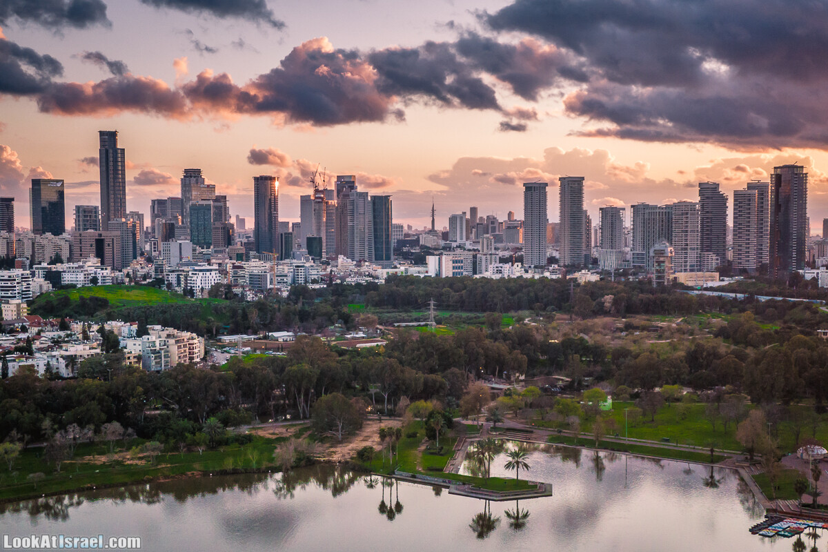 Вечерний Тель-Авив аэрофотосъёмка | LookAtIsrael.com - Фото путешествия по Израилю