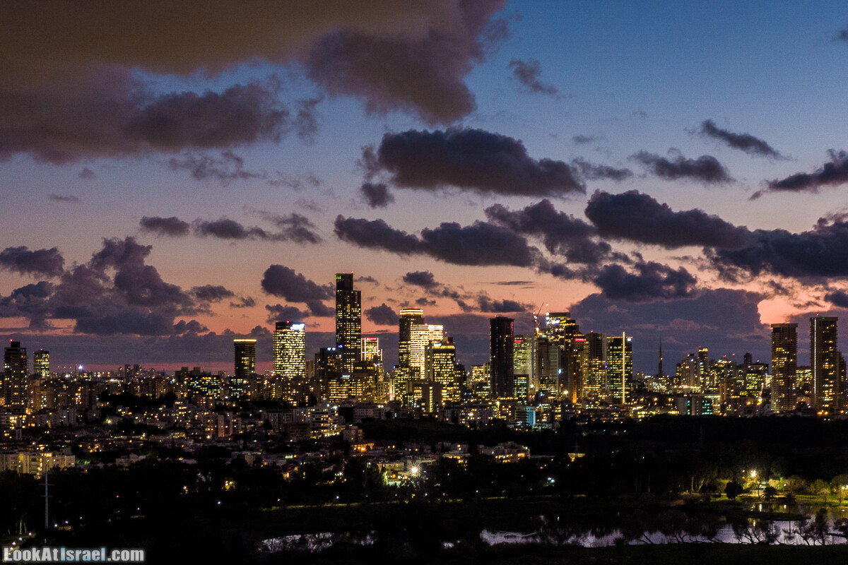 Вечерний Тель-Авив аэрофотосъёмка | LookAtIsrael.com - Фото путешествия по Израилю