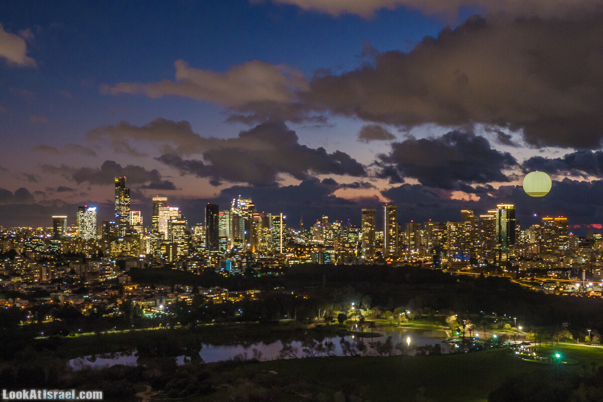 Вечерний Тель-Авив аэрофотосъёмка | LookAtIsrael.com - Фото путешествия по Израилю