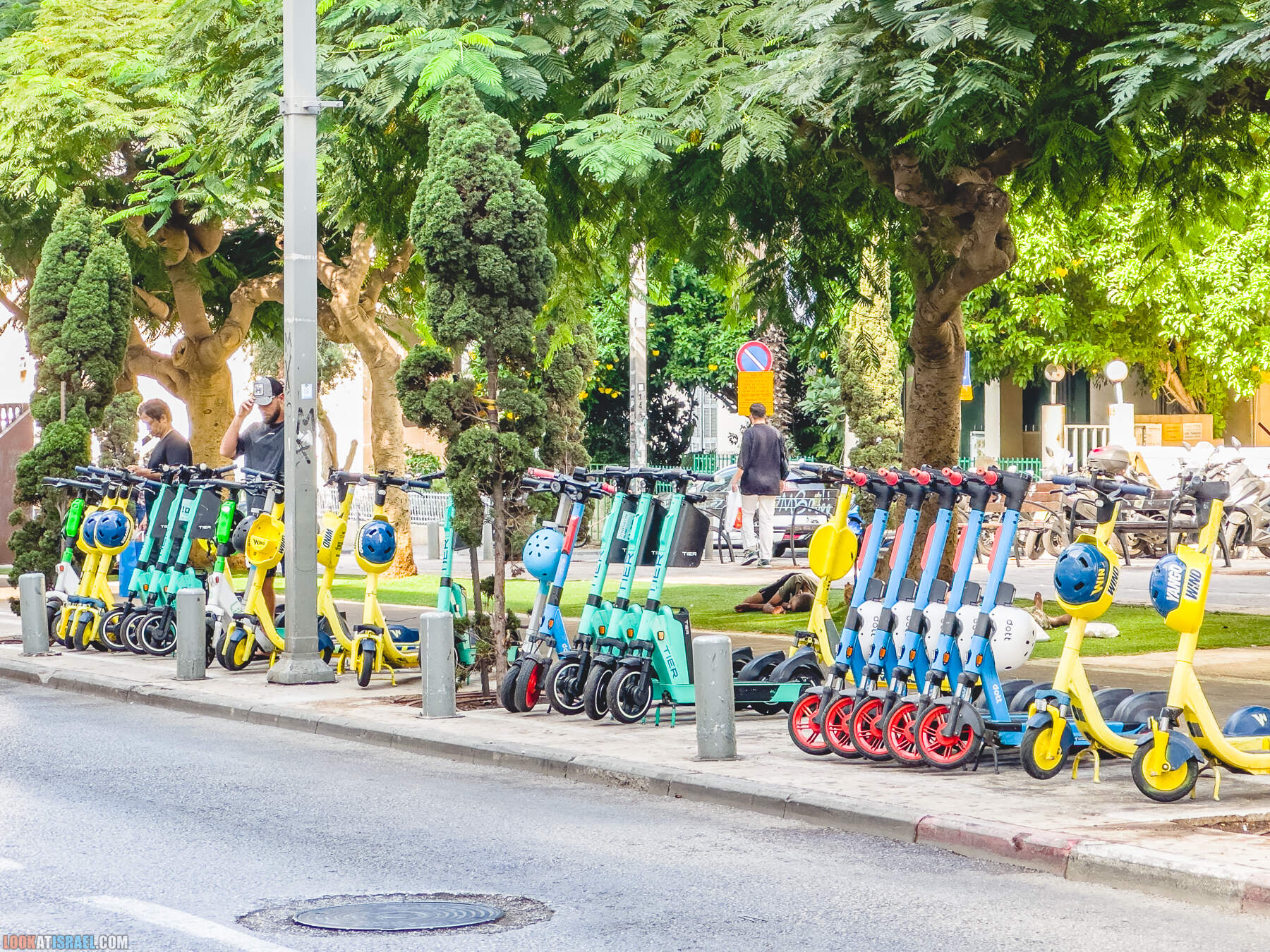 Скутеры электрические самокаты на бульваре Ротшильд, Прогулка по улицам Тель Авива